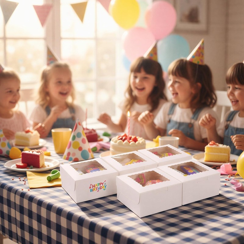 65pcs Cookie Boxes 6x6x3" Treat Boxes with Window - White Bakery Containers for gallery