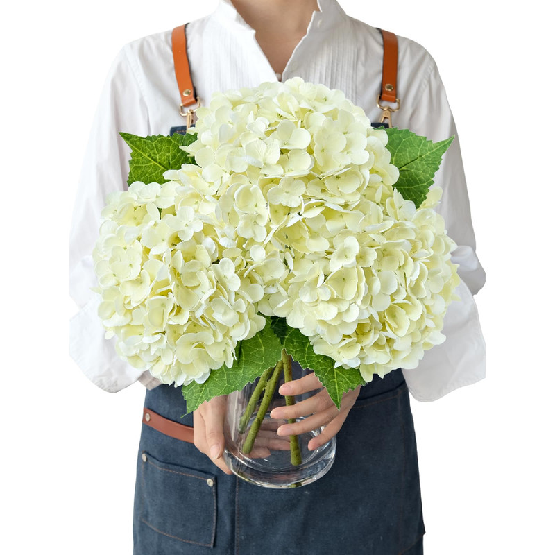 Jinwoe Boho Real Touch Hydrangea Artificial Flowers 3Pcs 20 Cream Latex Large