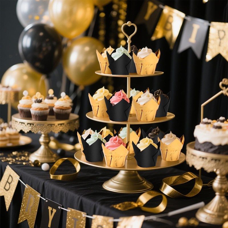 120 PCS Graduation Cupcake Liner Black Gold Tulip Foil Baking Cup Wrapper gallery