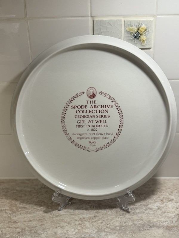 Transferware Plate Spode Archive Collection Girl at Well Raised Pink Cake Plate gallery