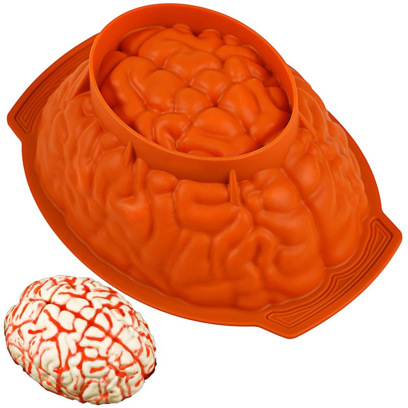 Silicone Large Brain Cake Mold 3 Inch Deep Pan Support Base Halloween Candy