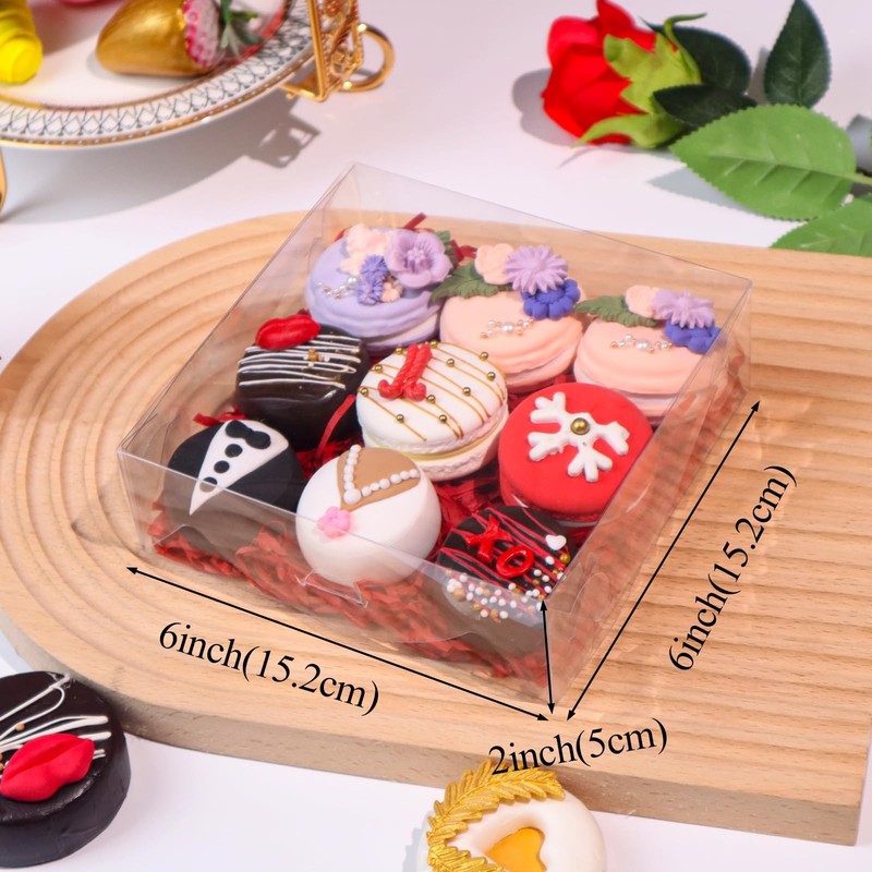 12 PCS Clear Plastic Bakery Boxes 6x6x2 Inch Window Cookie Treat Gift Box gallery