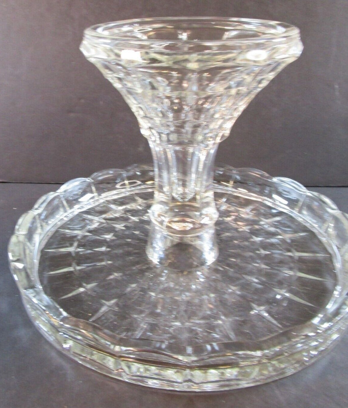 Indiana Glass Constellation Round Clear Glass Cake Stand 10" Rum Well Disc 1962 gallery