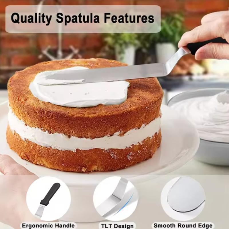 Angled Stainless Steel Icing Spatula Offset Palette Knife for Cake Baking gallery