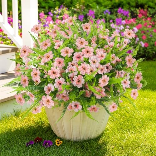 Artificial Flowers for Outdoors UV Resistant Faux Plants Outside Fake Pink
