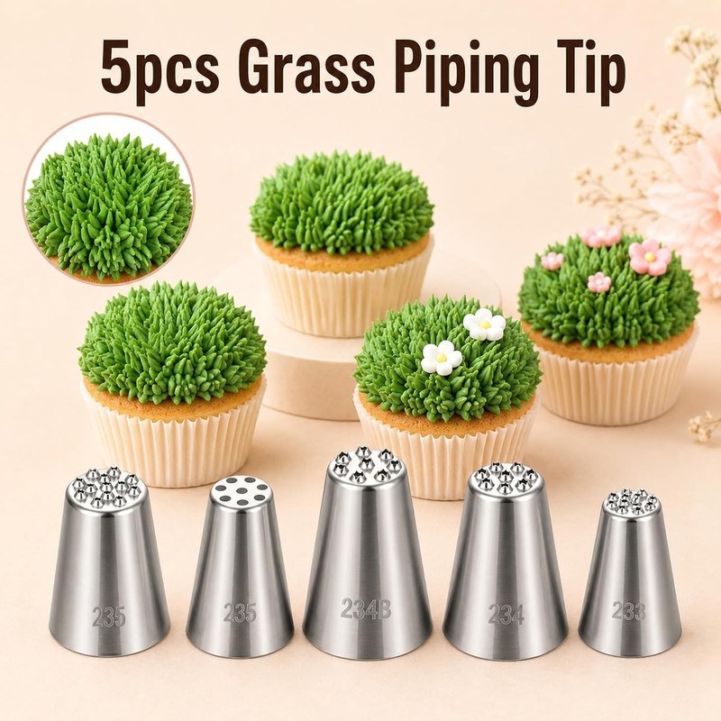 5PCS Grass Piping Tips Set Stainless Steel Icing Nozzles Cake Decorating Tools gallery