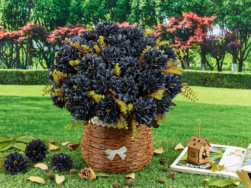 18 Heads Blue Black Artificial Chrysanthemum Flowers Fake Mums Blue Black Kiku G gallery