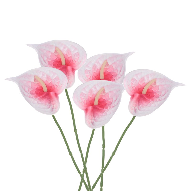 5Pcs 13″ Artificial Anthurium Lily Flowers Floral Bouquet Decor, Orange White