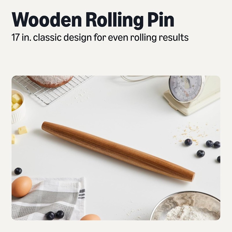 Wooden French Rolling Pin 17 in. Acacia Wood Nonstick Hand Wash Only gallery