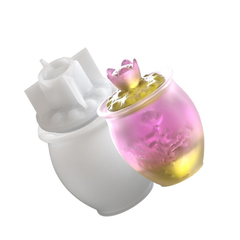 Lotuses Flower Resin Large Jar Silicone Molds Jewelry Storage Organiser Mould