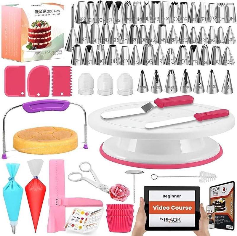 Ultimate Cake Decorating Set: 200PC Kit with Turntable & Comprehensive Guide gallery