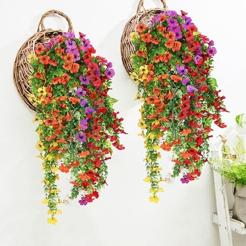 Artificial Hanging Flowers for Outdoors, 4 Pcs Fake Hanging Plant Mixed Color gallery
