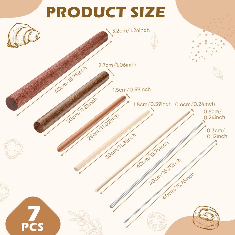 7 PCS Italian Rolling Pins Set Wood Stainless Steel Pasta Dough Roller gallery