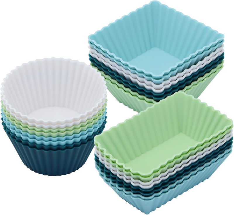 24Pack Silicone Muffin Cups, Reusable Cupcake Liners Molds for Baking, 3 Shapes gallery