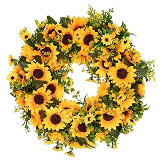 Artificial Sunflower Summer Wreath – 16 Inch Decorative 16″ Sunflower Wreath