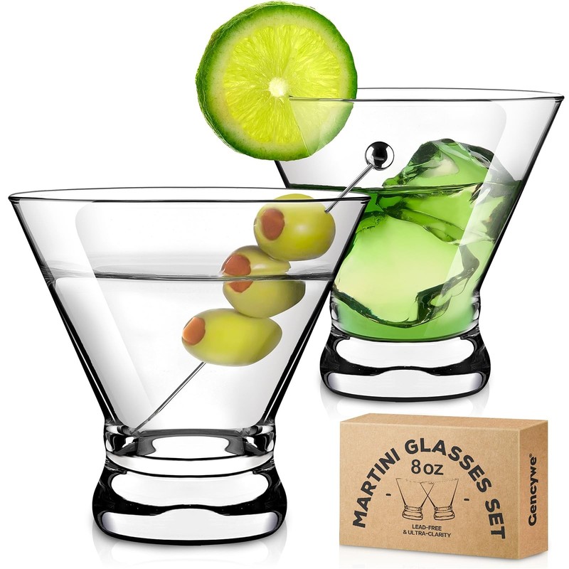 Gencywe 2 Pack Martini Glasses, 8 Ounce Crystal Cocktail Glasses, Martini Dri…