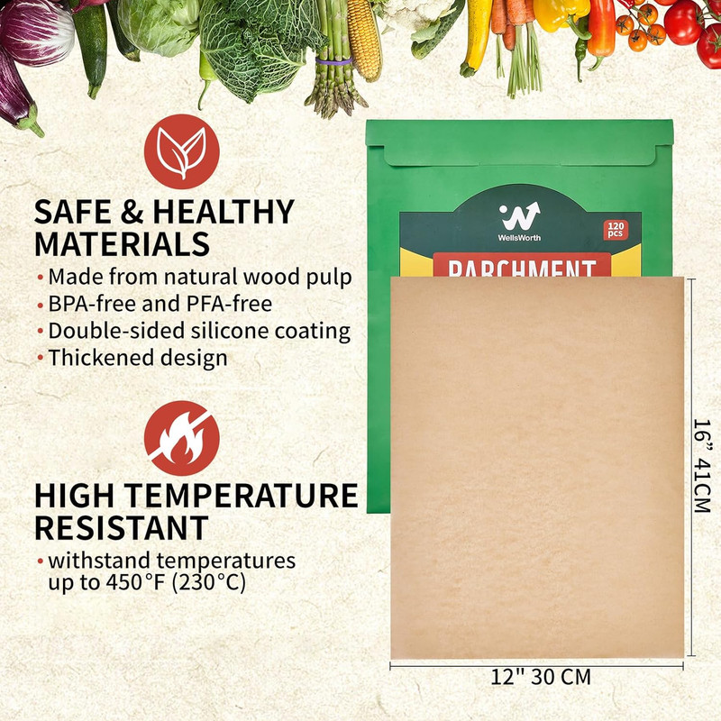 120PCS Unbleached Parchment Paper Sheets, 12 X 16 Inch Pre Cut Unbleached Non-St gallery
