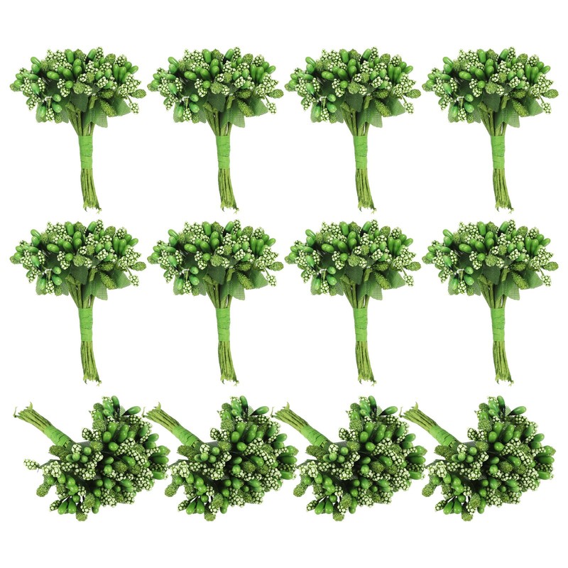 144Pcs Mini Artificial Pip Berry Picks Bunch, Fruit Flower Stamens, Army Green