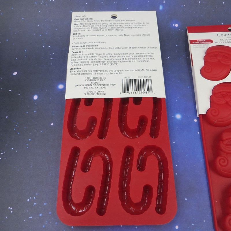 3 Celebrate It Red Christmas Silicone Candy Molds Bakeware Canes Santa Snowman gallery