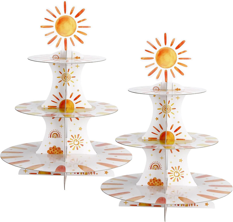 2 Set 3 Tier First Trip around the Sun Cardboard Cupcake Stand for 24 Sunshine C