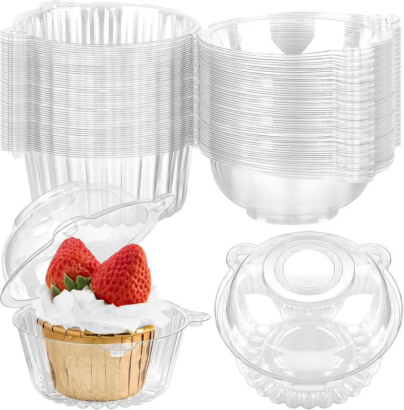 TOFLEN 100ct Cupcake Holders Individual Cupcake Containers, Disposable Clear Pla