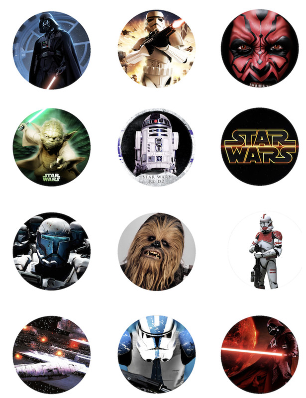 12 Star Wars edible paper, cupcake cookie toppers CHOOSE SIZE pre cut