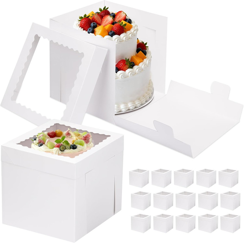 16Pcs Cake Boxes, 10X10X10 Inches Tall White Square Bakery Boxes, Cajas Pasteles