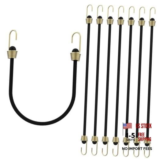 8-Pack Small Bungee Cords with Hooks, 10″ Rubber Stretchy Short Bungee Black