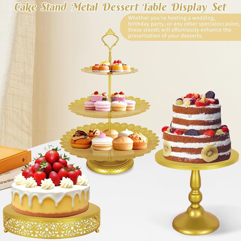 8 Pcs Cake Stand Gold Metal Dessert Table Display Set 3-Tier Cupcake Stand Cake gallery