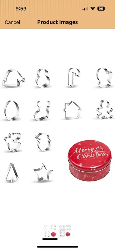 Christmas Cookie Cutters 12 Piece Set - Santa Hat Snowman Candy Cane Mitten Egg gallery