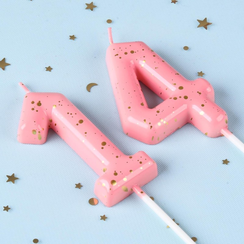 2.76 Inch Classical Pink Gold 14 Number Birthday Candles, Gold and Pink Number gallery