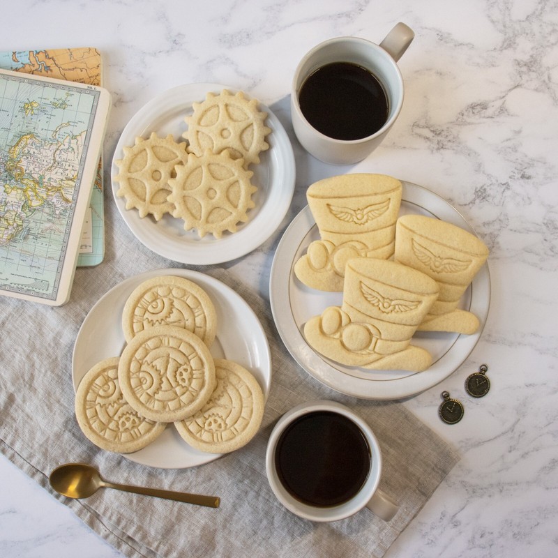 Set: Steampunk Gear, Clock, and Hat Cookie Cutters - cogwheel cyberpunk vintage gallery