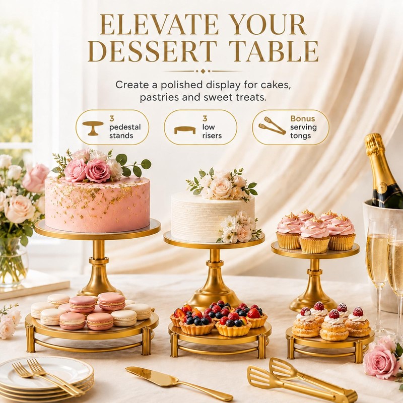 10 Pcs Gold Dessert Table Display Set, Metal Cake Stands and Dessert Tray wit... gallery