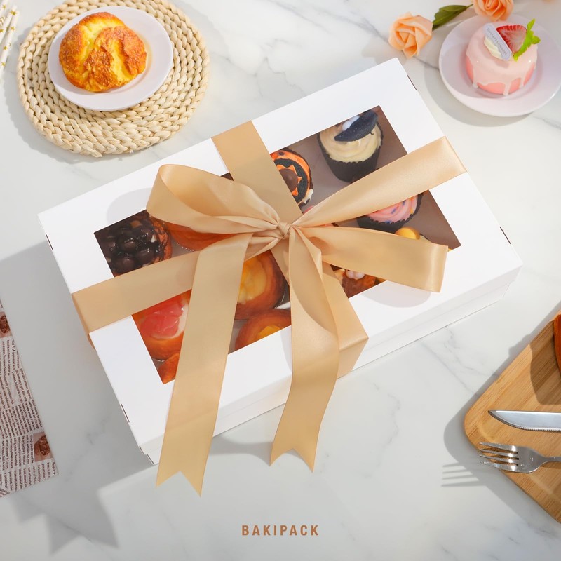 White Bakery Catering Boxes Window Baked Goods Sandwich 14x9x3.5 In 10 PCS gallery