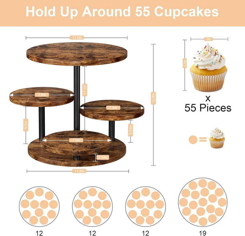 Cupcake Stand 4 Tier for 50 Cupcakes Wooden Cake Stand 360°Rotatable Dessert Sta gallery