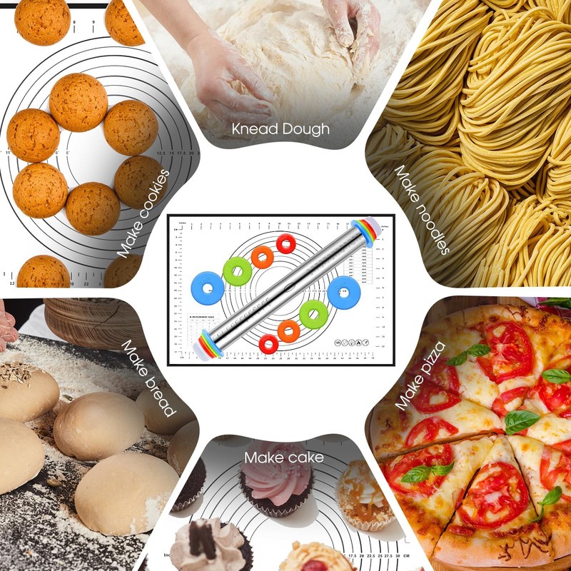 Dandat Rolling Pin with Adjustable Thickness Rings and Silicone Baking Pastry... gallery