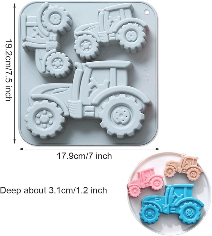 2 Pack Tractors Silicone Molds, 3 Cavity 3D Farm Tractor DIY 3 grid gallery