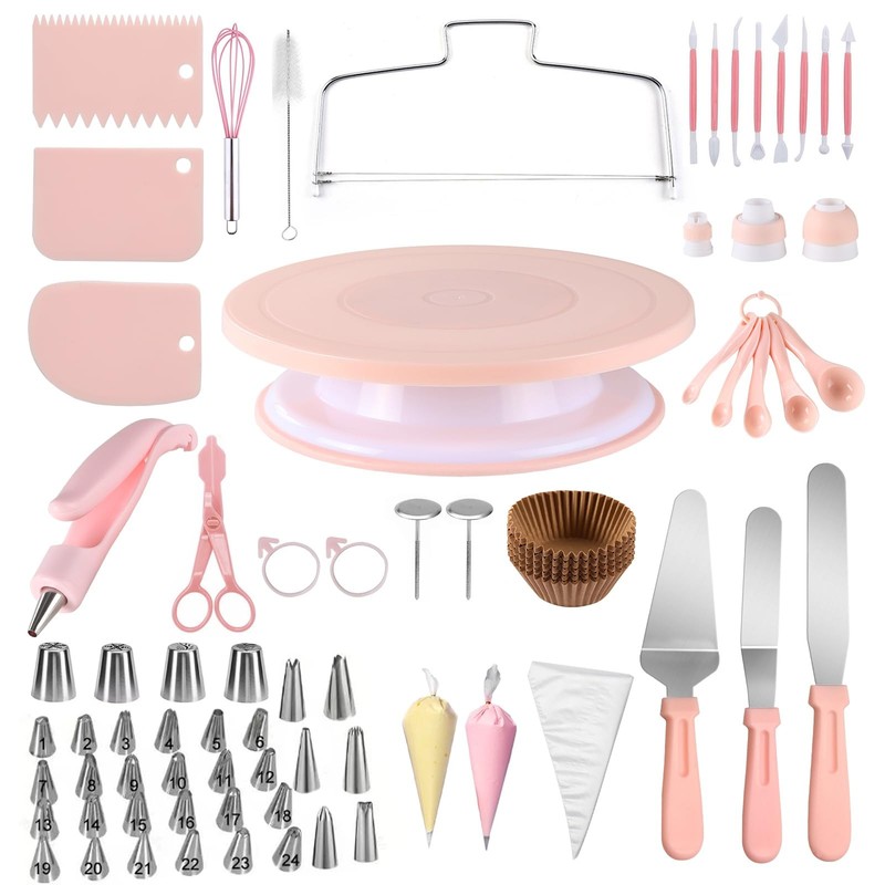 Cake Decorating Kit Revolving Turntable Icing Bags Tips Spatulas 207 PCS
