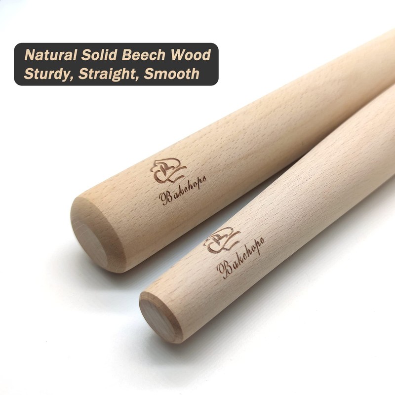 French Rolling Pin for Baking Pasta Pizza Bread, Natural Beech Wood Dough Rol... gallery