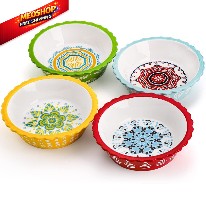 Coloch 4 Pack Ceramic Mini Pie Pan with Fluted Rim, 6 Inch small, Multicolor