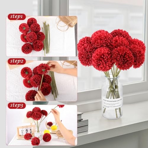 Pcs Artificial Chrysanthemums Flowers Patriotic Flowers 4th 12 Red White Blue gallery