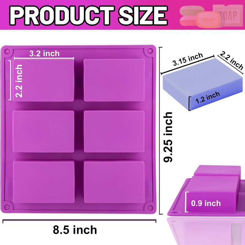 LERYKIN 3 Pack Silicone Soap Mold, Pink+Blue+Purple - Rectangle gallery