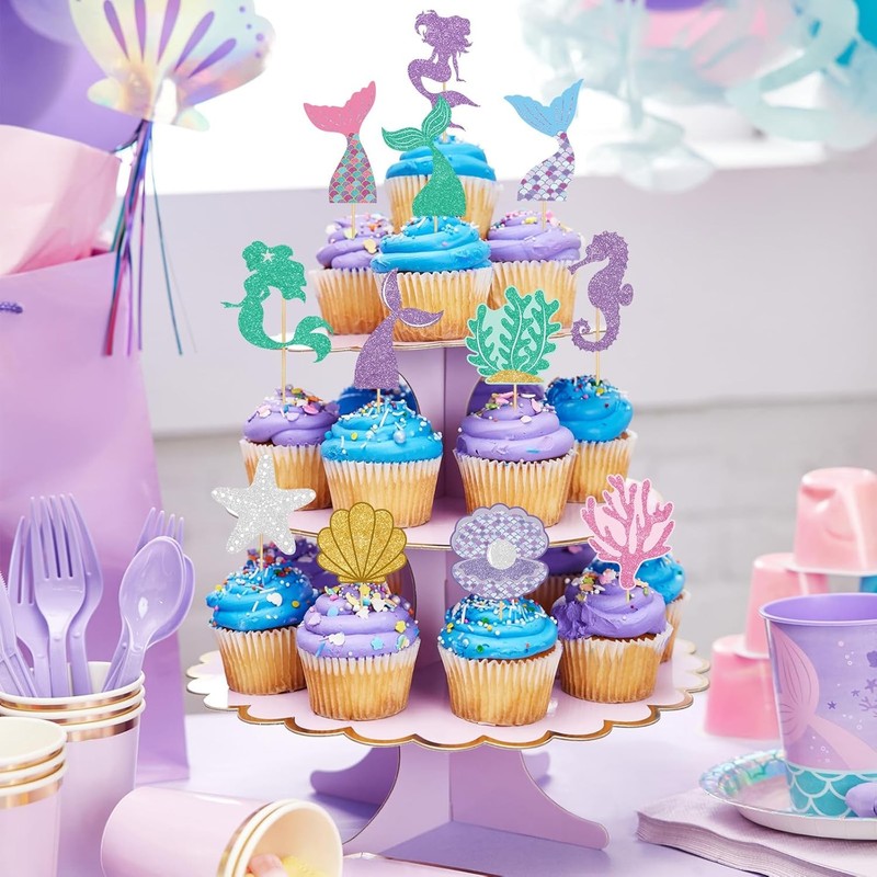 48 Pcs Mermaid Tail Cupcake Toppers Under The Sea Cake Decorations Birthday gallery
