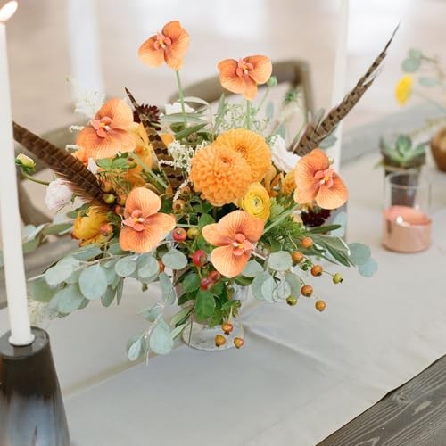 Orchid Artificial Flowers 6 Bouquets 18 Heads Real Touch Flowers Fake Orange gallery