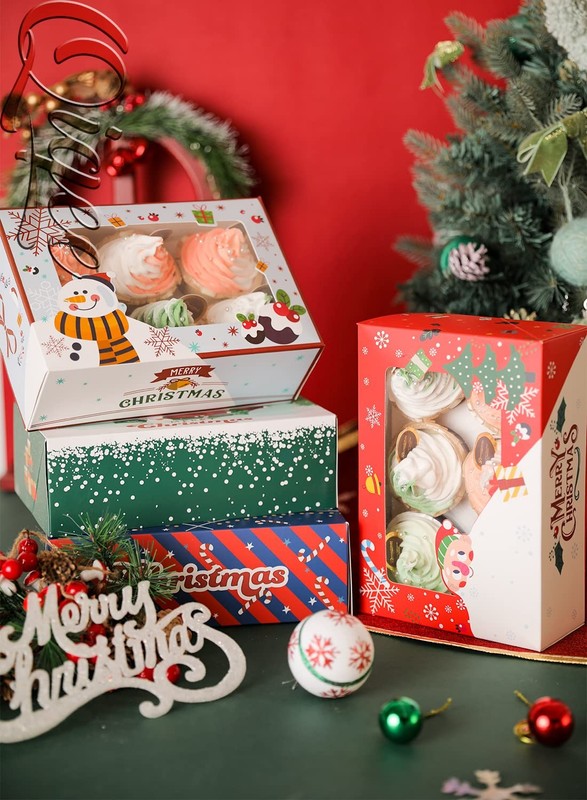 30 Pack 6-Cup Christmas Cupcake Boxes with Window 9.4x6.1x3 inch Carrier gallery