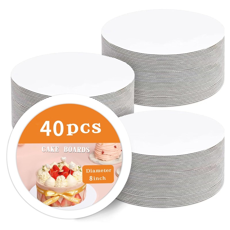 40 PCS 8 Inch Round Cake Boards White Cardboard Base Circles Dessert Display