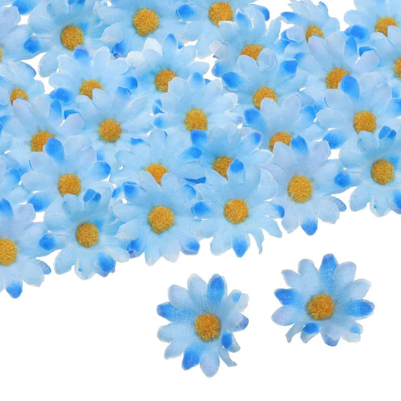 100pcs Artificial Daisies Flower Heads,1.6″ Silk Fake Daisies Heads Blue/Orange