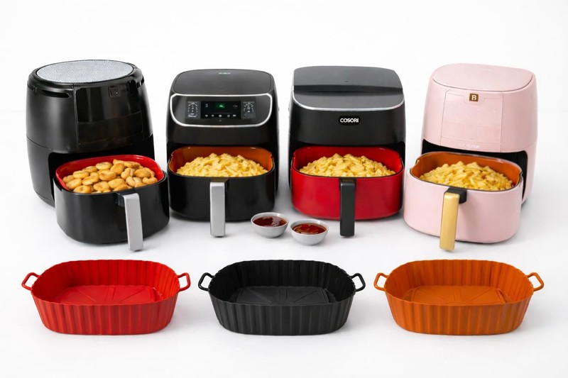 Silicone Air Fryer Liners 3-Pack 6×6″ for 2.5-4 Standard, Black, brown, Red