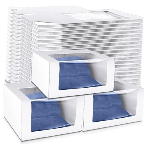 50 Pcs Gift Boxes with Window Display Clear for Baseball Cap Paper Fold White