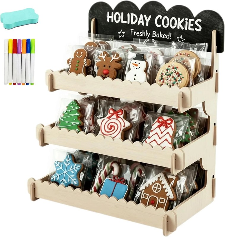 Cookie Display Stand for Vendors – Snack Organizer Countertop with Chalkboard, T